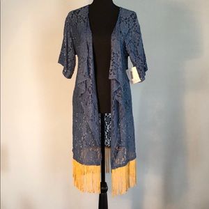 NWT LuLaRoe Blue lace w/gold fringe Monroe Size S